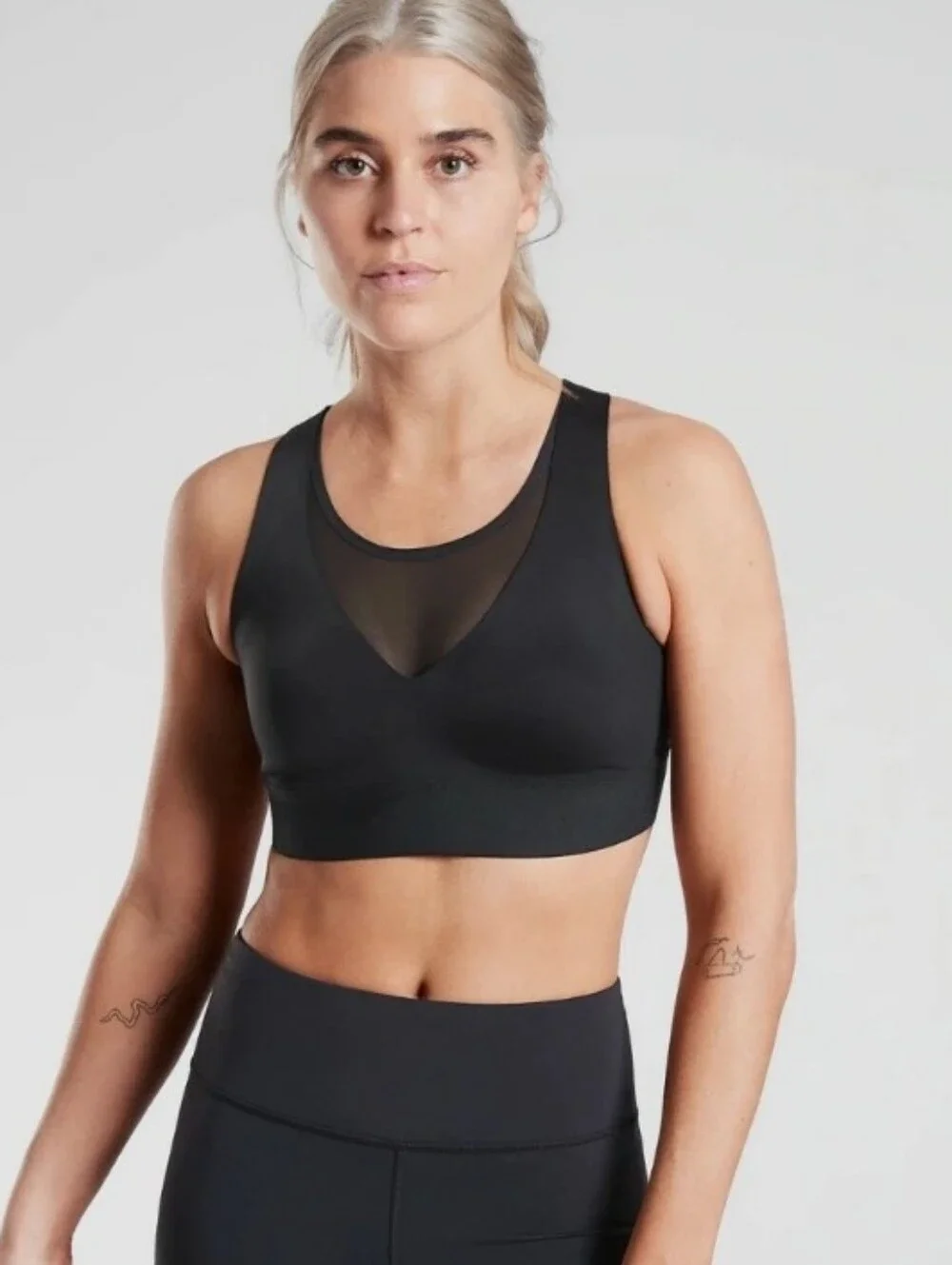 Athleta Black Mesh-Back Racerback Sports Bra